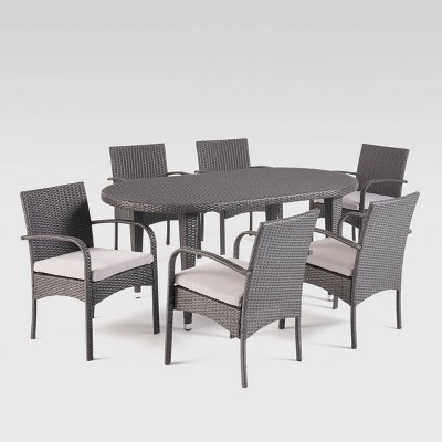 Carter 7pc Wicker Patio Dining Set - Gray - Christopher Knight Home