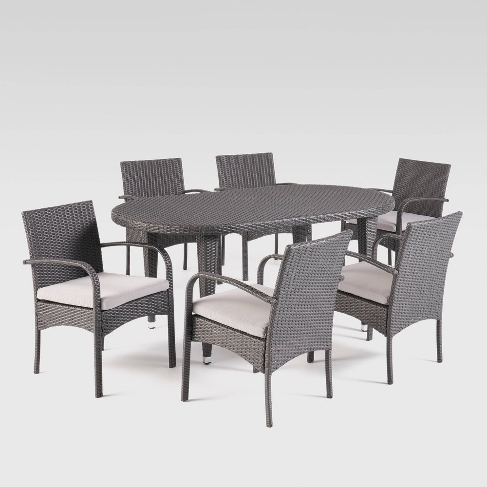 Photos - Garden Furniture Carter 7pc Wicker Patio Dining Set - Gray - Christopher Knight Home