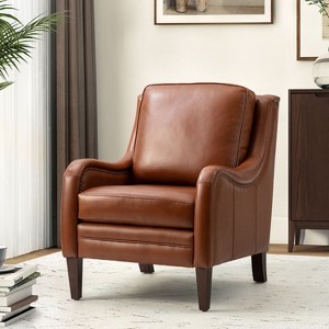 Regina 27.56" Wide Genuine Leather Armchair with Removable Cushions and English Arms  | ARTFUL LIVING DESIGN - 1 of 4