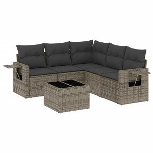 vidaXL Garden Sofa Set Grey PE rattan, powder-coated steel, tempered glass - 1 of 4