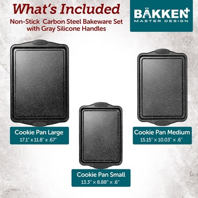 BAKKEN Gray Marble Nonstick 3-Piece Carbon Steel Baking Pan Set
