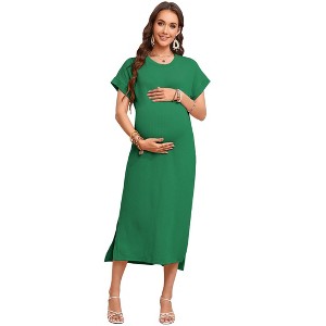 Clearlove Womens Maxi Dresses Split T Shirt Dress Crew Neck Short Sleeve Dresses - 1 of 4