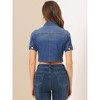 INSPIRE CHIC Women's Casual Short Sleeves Crop Denim Jacket - 3 of 4