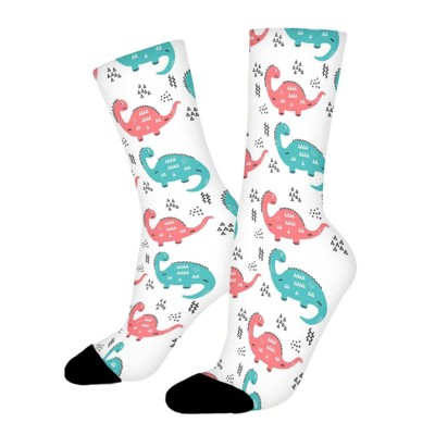 Hand Drawn Dinosaurs Women Printed Crew Socks Funny Funky Socks Soft Polyester Novelty Gifts for Artists Men