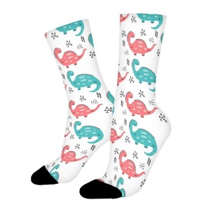 Hand Drawn Dinosaurs Women Printed Crew Socks Funny Funky Socks Soft Polyester Novelty Gifts for Artists Men - 1 of 1