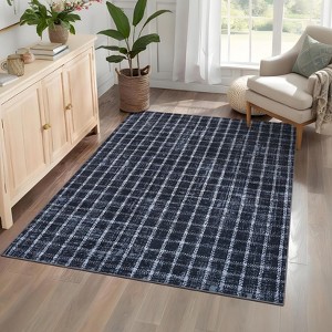 Machine Washable Modern Plaid Area Rug Soft Non Slip Rug Indoor Accent Decorative Printed Rug Low Pile Foldable Carpet for Living Room Bedroom - 1 of 4