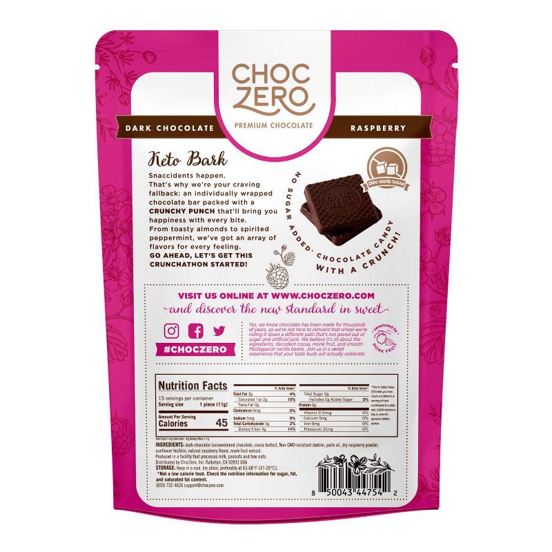 Choc Zero Dark Chocolate Raspberry Keto Bark - 6oz, 2 of 4
