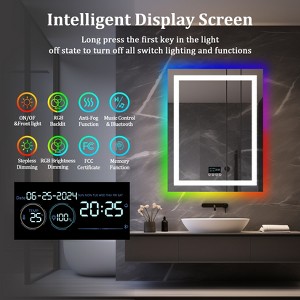 Overlength Rectangle RGB LED Bathroom Mirror w/ Bluetooth Speaker Vanity Mirror for Make Up - 1 of 4