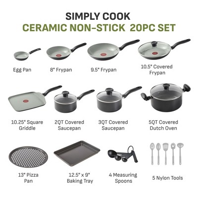 T-Fal Simply Cook 20pc Ceramic Nonstick Cookware Set Black