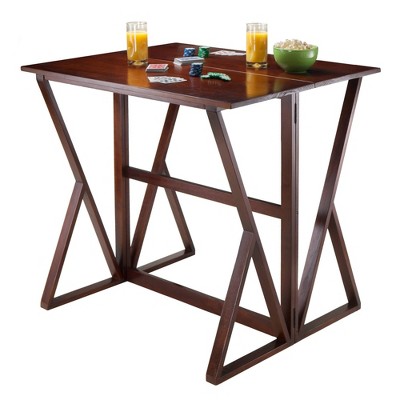 Walnut Drop Leaf Table with 2 Black Faux Leather Stools