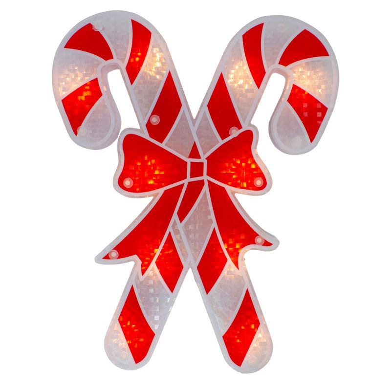 Northlight 12" Lighted Red and White Holographic Candy Cane Christmas Window Silhouette Decor, 1 of 4