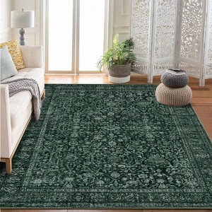 Area Rugs for Living Room Bedroom, Large Washable Rug Vintage Distressed Floral Boho Carpet Indoor Dining Room Kids Room Entryway Non Slip Low Pile - 1 of 4