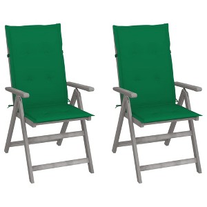 vidaXL Patio Reclining Chairs with Cushions, Adjustable Backrest, Set of 2, Solid Acacia Wood with Gray Wash Finish - 1 of 4