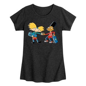 Girls' - Hey Arnold! - Arnold and Gerald Skateboard Fitted Short Sleeve Graphic T-Shirt - 1 of 4