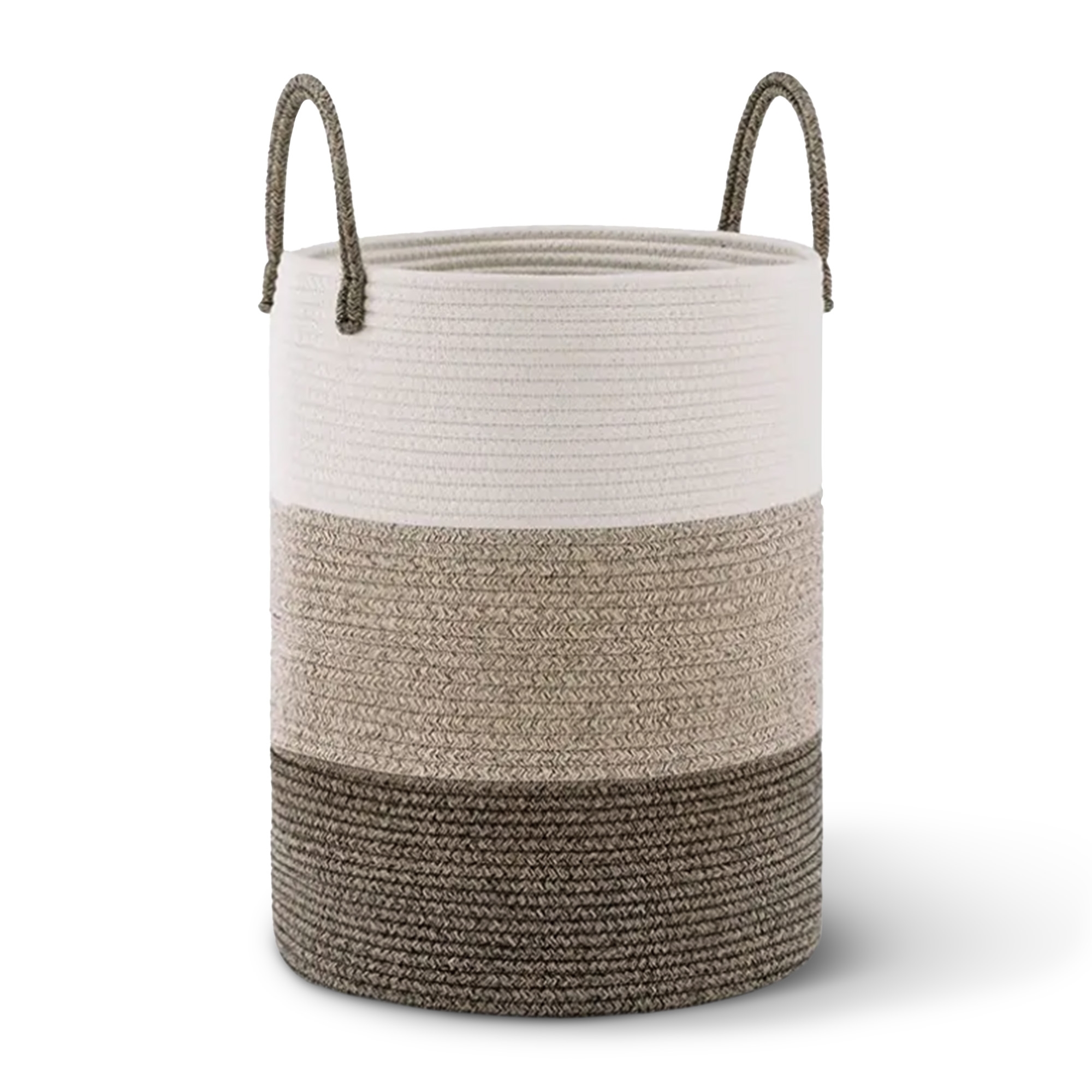 Cheer Collection Large Cotton Rope Laundry Hamper with Handles – Tall Woven Basket for Clothes, Toys, Blankets - 3 Tone Tan