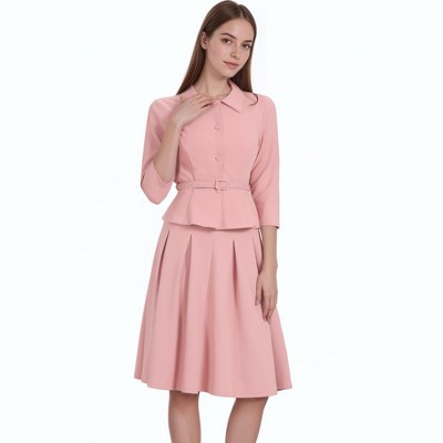 Allegra K Women's Business Office Long Sleeve Blazer Jacket Pleated Skirts 2 Piece Suit Sets Outfits
