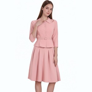 Allegra K Women's Business Office Long Sleeve Blazer Jacket Pleated Skirts 2 Piece Suit Sets Outfits - 1 of 4