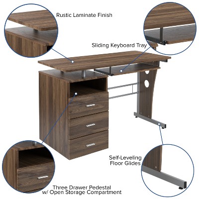 Rustic Walnut Executive Desk with Drawer and Keyboard Tray