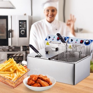 Professional 2x10L Dual Tank Electric Deep Fryer | Restaurant-Grade for Turkey, Adjustable Thermostat, Removable Lid - Heavy-Duty - 1 of 4