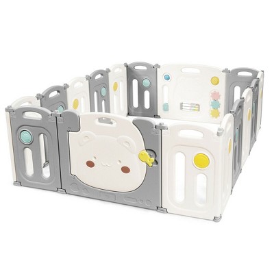 Costway 16-Panel Baby Playpen Kids Activity Center Play Yard w/Lock Door for Indoor Outdoor