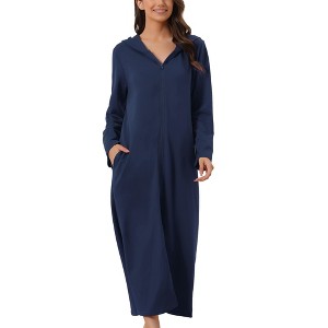 cheibear Women's Zip Up Sweatshirt Robe Hooded Long House Coat Bathrobe Fall Winter - 1 of 4