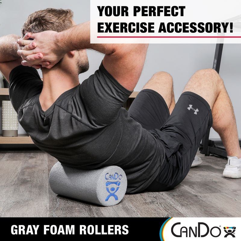 CanDo Plus Round Gray Exercise Fitness Foam Rollers for Muscle Restoration, Massage Therapy, Sport Recovery and Physical Therapy, 3 of 7