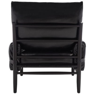 Oslo Black Faux Leather Barrel Accent Chair with Wood Frame