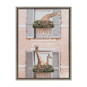 Kate & Laurel All Things Decor 18"x24" Sylvie Giraffe Neighbors Framed Canvas Wall Art by July Art Prints Zoo Animal City - 1 of 4