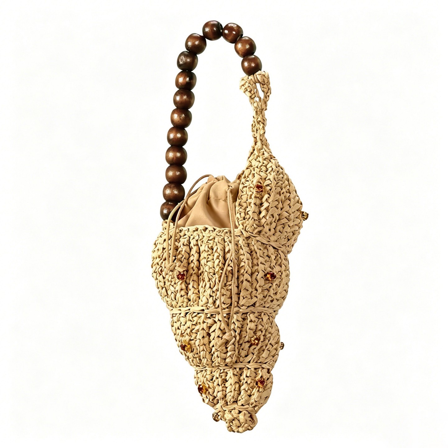 Сумка Cherie Code Top Handle, 3D Seashell Raffia Woven Boho Handbag, Drawstring Secure Mini Summer Beach Purse, Beige Natural Straw Color, 1 Pack, цвет: Бежевый — фото 1