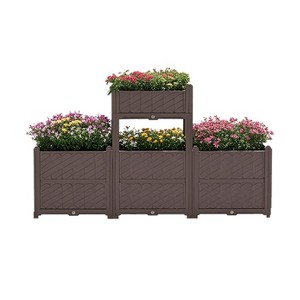 Cesicia 62.8'' x 15.7'' x 14.6'' Rectangular Raised Garden Bed, Plastic Planter Grow Box for Fresh Vegetables, Herbs, Flowers & Succulents, Brown - 1 of 4