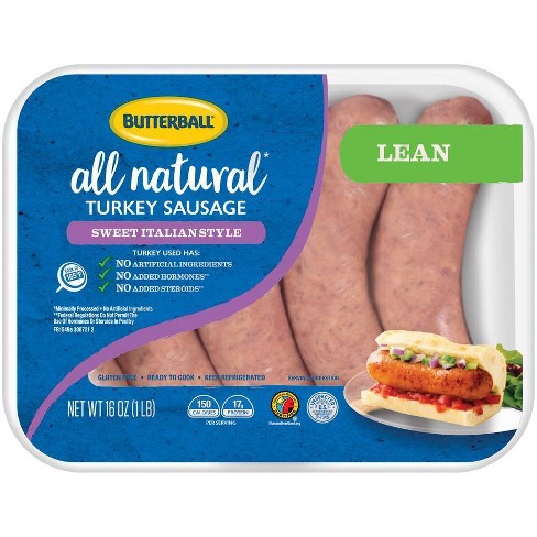 Butterball All Natural Ready-To-Cook Sweet Italian Style Turkey Sausage, 1  lb.