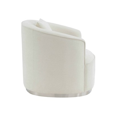 Odette Beige Chenille Barrel Accent Chair with Pillow