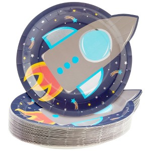 Blue Panda 48 Pack Rocket Ship Paper Plates for Kids Outer Space Birthday Party Supplies, Decorations (9 In) - 1 of 4