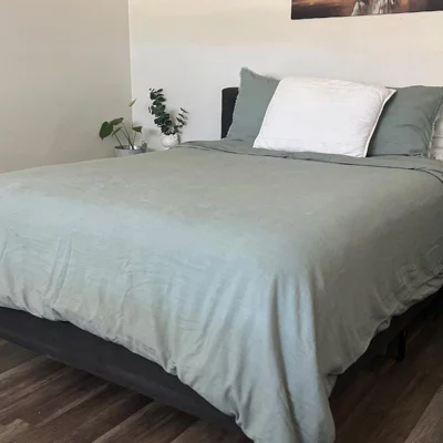user image by Katia, King Heavyweight Linen Blend Duvet Cover &#38; Sham Set Dark Teal Blue - Casaluna&#8482;: Zippered, OEKO-TEX Certified, 3-Piece Set