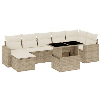 vidaXL 8 Piece Patio Sofa Set with Cushions - Beige and Cream Without Storage