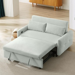 DOMETOUR Modern 57.5 Inch Pull-out Sofa Bed Convertible Sleeper for Living Room Bedroom, Futon Loveseat Couch with 2 Pillows and USB Ports - 1 of 4