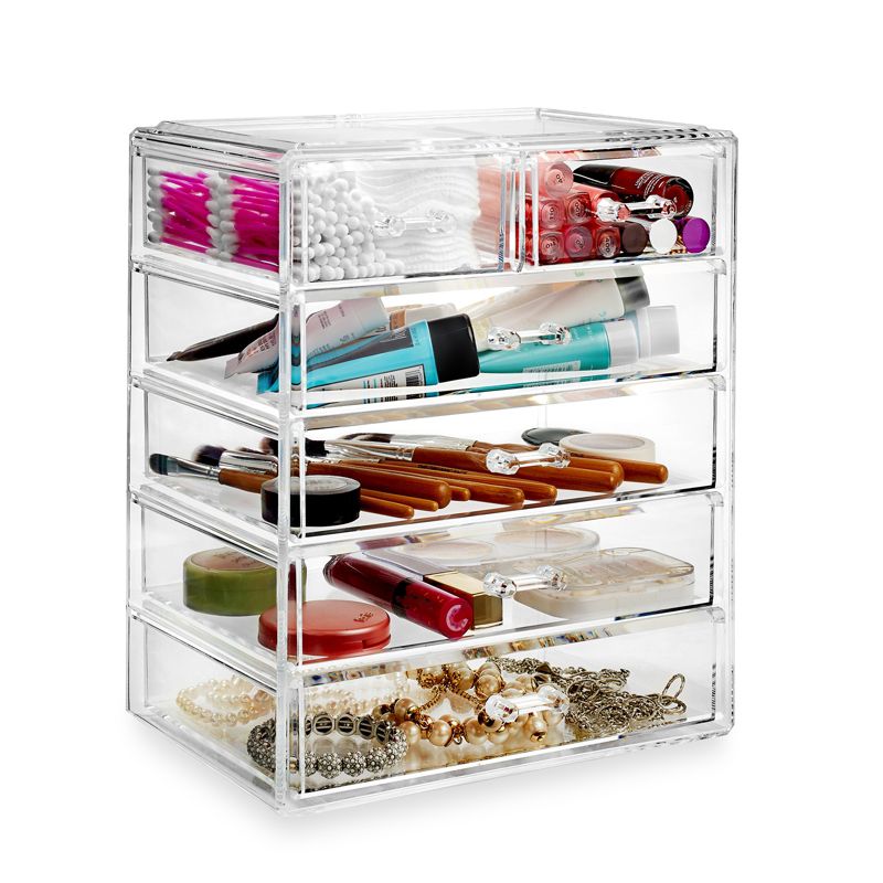 Casafield Makeup Storage Organizer, Clear Acrylic Cosmetic & Jewelry Organizer with 4 Large and 2 Small Drawers, 3 of 7