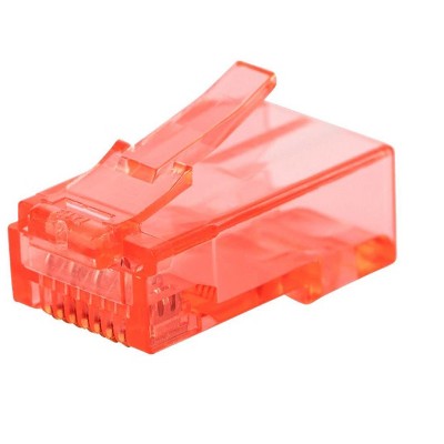 Monoprice 8P8C RJ45 Plug With Inserts For Solid Cat6 Ethernet Cable - Red (100 pcs/pack) Gold Plated Contacts