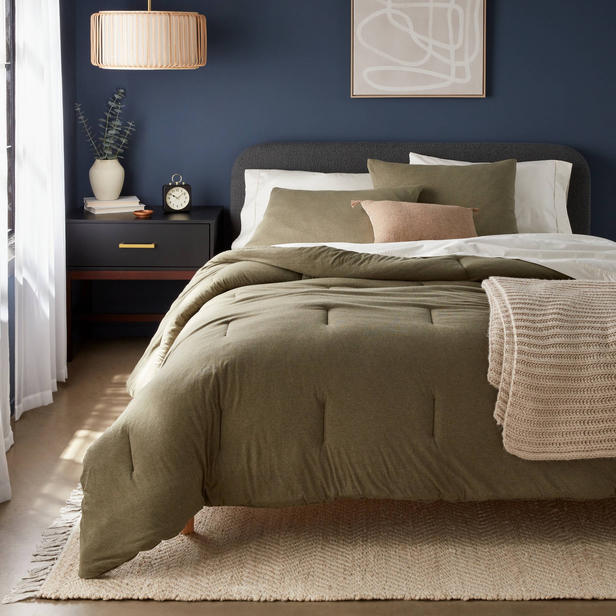 3pc King Jersey Comforter and Sham Set Dark Olive Green Heather - Threshold™