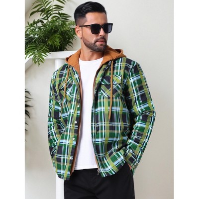 INSPIRE CHIC Men's Quilted Drawstring Hooded Zipper Padded Plaid Jacket Green Khaki Large — фото 4