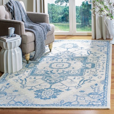 Ivory and Blue Handmade Wool Round Tufted Rug