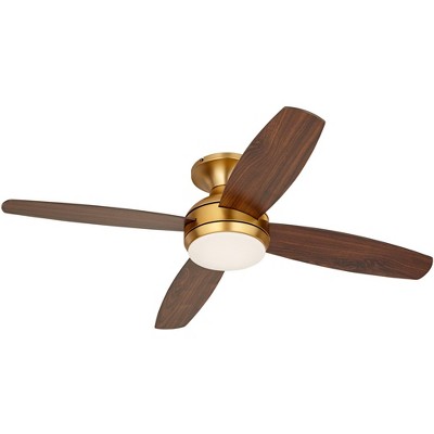 52'' Brass and Walnut Low Profile Ceiling Fan with LED Light and Remote