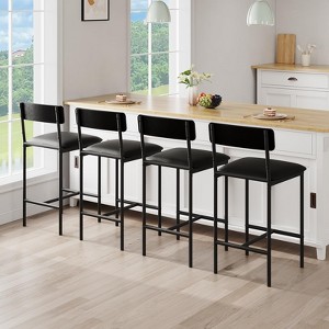 Bar Stools Set, PU Upholstered Counter Height Chairs with Backrest and Footrest, Kitchen Bar Chair for Home Apartment - 1 of 4