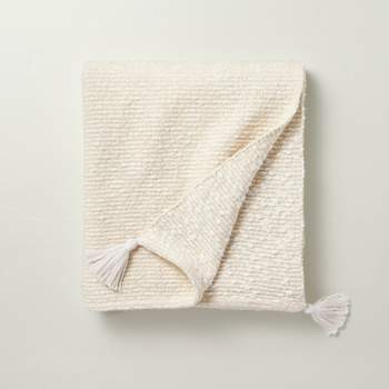 Textured Knit Throw Blanket with Corner Tassels Cream/Natural - Hearth & Hand™ with Magnolia