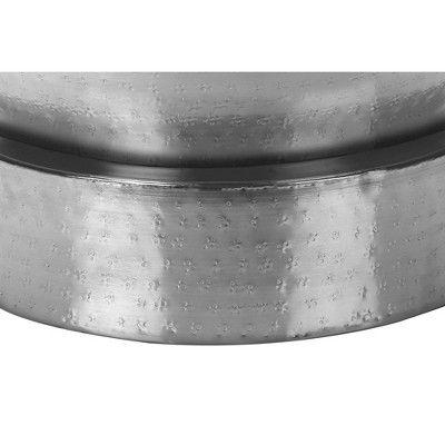 Chrome Hammered Metal Round Drum Accent Table
