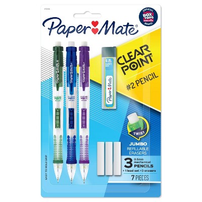 Paper Mate Clear Point 3pk #2 Mechanical Pencils with Eraser & Refill 0.5mm Green/Blue/Purple