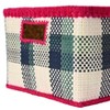 Storied Home Hand-Woven Seagrass Baskets with Check Pattern & Fuchsia Trim, Black, Green & Natural, Set of 2 - 3 of 4