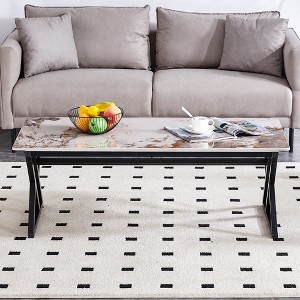 MAYEERTY Coffee Table Rock Slab Natural Marble Pattern Black Metal Legs - 1 of 4