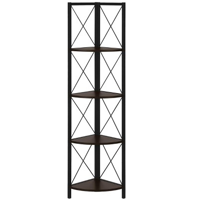Vynxaria 60" Corner Bookshelf - Modern 4-Tier Etagere with Black Metal Frame