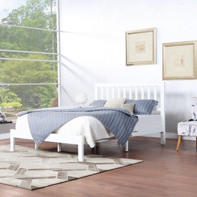 GDFStudio Loisada Farmhouse Acacia Wood Queen Bed with Open Slat Headboard